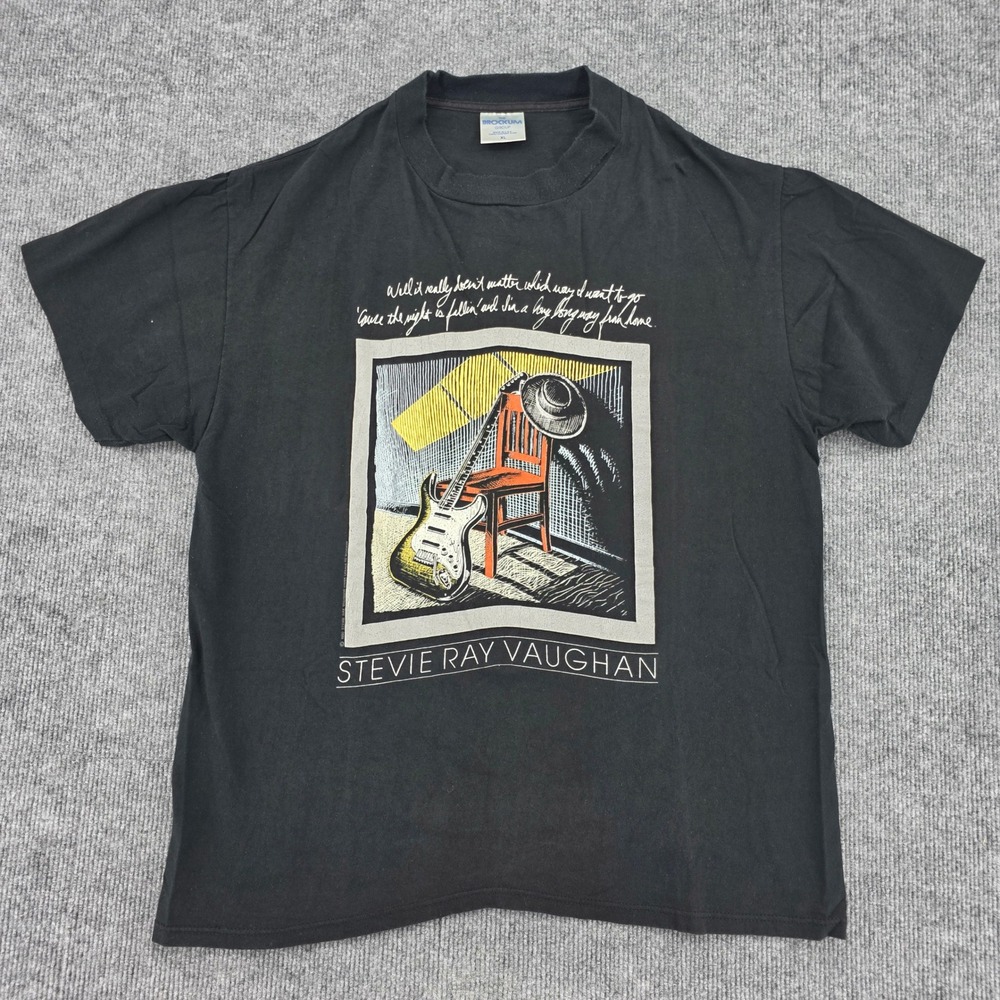 Vintage 1990 Stevie Ray Vaughan Memorial T-Shirt Brockum XL Black Single Stitch